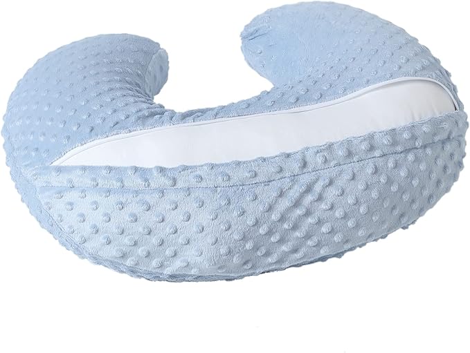Baby Nursing Pillow and Body Positioner with Premium Slipcover for Breastfeeding for Baby Boys and Girls, Feeding Pillow with Breathable Comfortable Pillowcase (Blue)