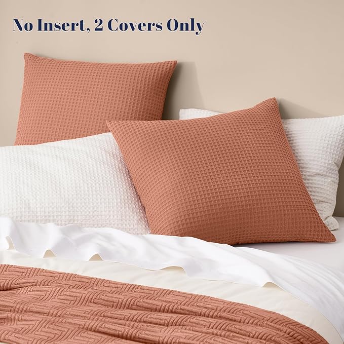 PHF Ultra Soft Waffle Weave Euro Shams Pillow Covers, No Filling, 2 Pack 26" x 26" Bed Cushion Covers, Breathable & Skin-Friendly Bed Pillow Shams for Stylish Home Decor, Burnt Umber
