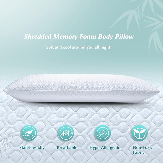Rainmr Extra Thick Body Pillow Memory Foam – Long Pillow for Adults – Thicker Inner Case – Soft & Cooling Double Pillowcases, 20 x 54 inchesThicker Inner Body Pillow