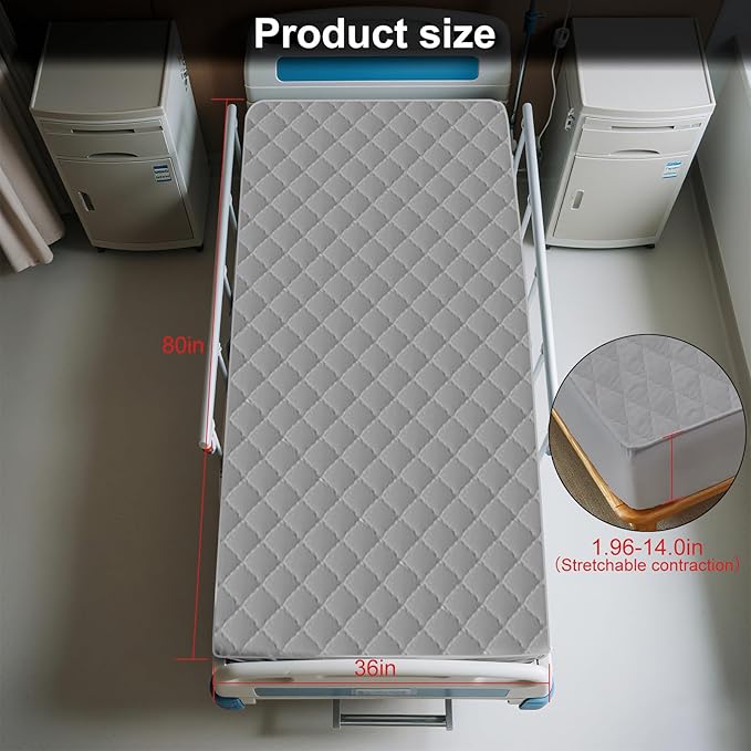 Waterproof Hospital Mattress Cover Protector Bed Sheet 36" x 80" x 9" Hospital Grade Incontinence Protection, Breathable Fabric for Elderly, Adults Machine Washable