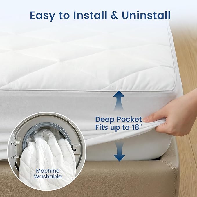 Cozy Bliss Leakproof Cooling Mattress Protector Full, Q-Max 0.45 Soft Noiseless Breathable Mattress Topper Cover, with Deep Pocket Fits 8–18 Inches for Summer Bed Hot Sleepers, White