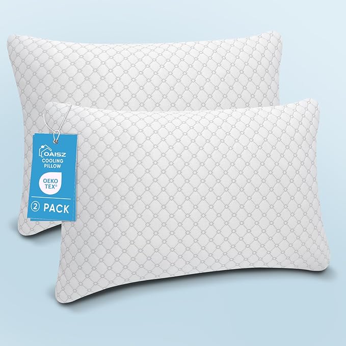 OAISZ Shredded Memory Foam Pillow Set of 2, Standard Size Cooling Adjustable Firm Bed Pillows for Sleeping with Washable Removable Cover, Ideal for Side, Back & Stomach Sleepers