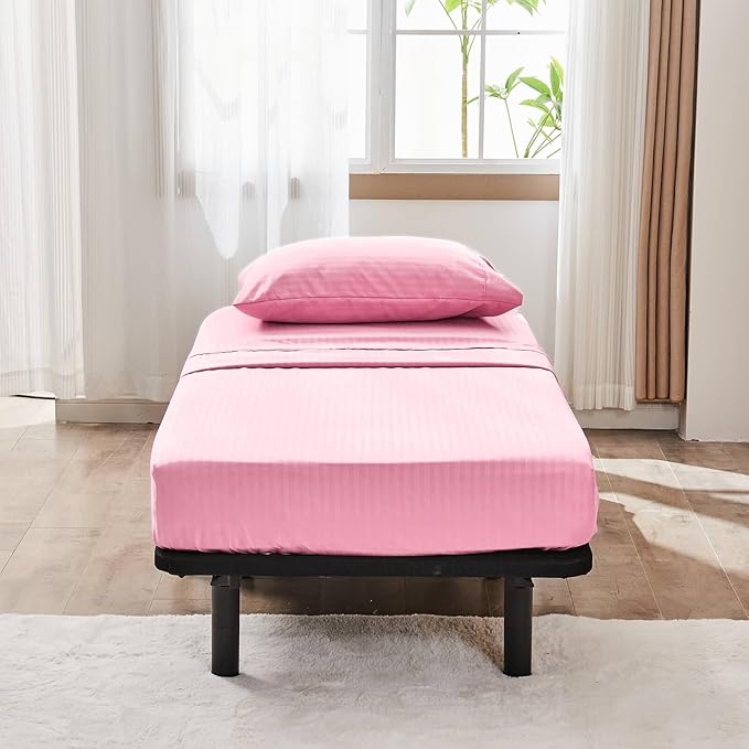 Kingnex 30x75x9 Striped 3 Piece RV Bunk Sheets Set for Narrow Twin Bed Soft Brushed 1800 Microfiber Bedding Set Includes 1 Cot Size Fitted Sheet 1 Flat Sheet 1 Pillowcase Cot Pink