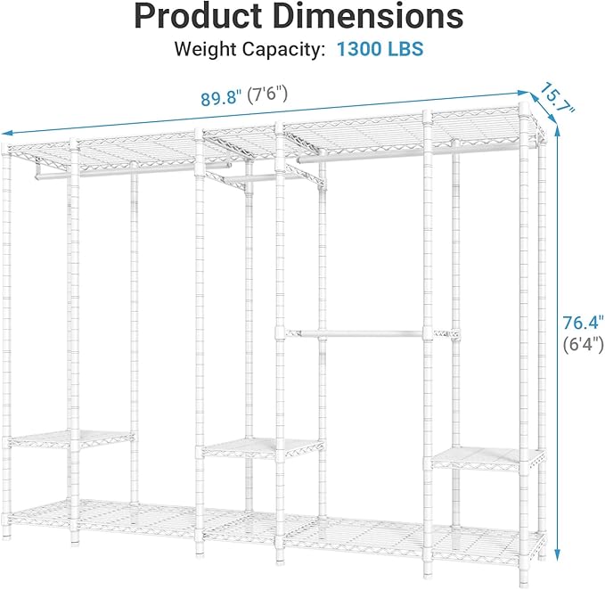 VIPEK V50 Closet Organizer System, Extra Large Heavy Duty Wardrobe Closet with Adjustable Shelves, Freestanding Clothing Rack for Bedroom, Walk-in Closet, Apartment, 1300 lbs Capacity, White