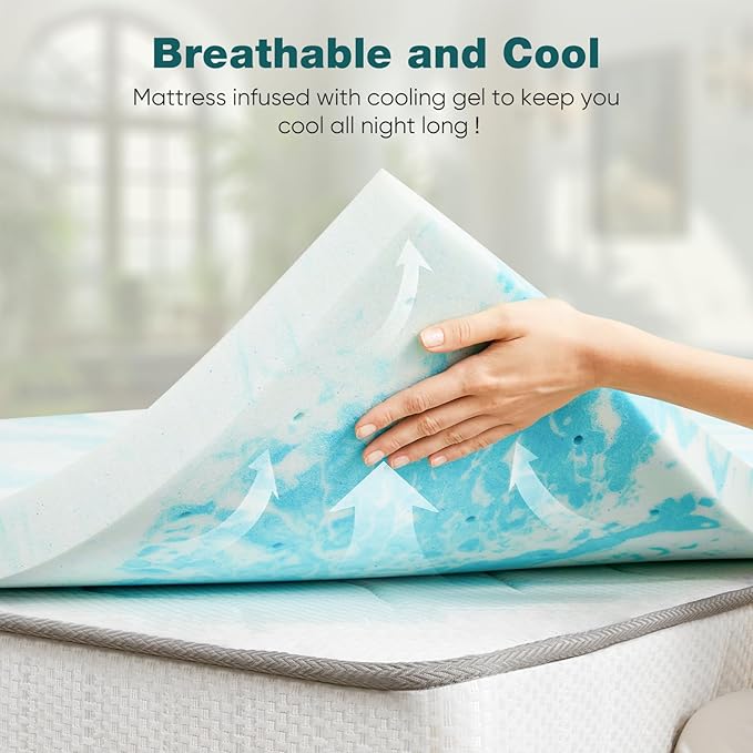Sweetcrispy Mattress Topper California King, 4 Inch Thick Memory Foam Gel Infused Cooling Toppers Pad for Bed, Sleeper Sofa, RV, Camper, CertiPUR US Certified, Ventilated and Breathable