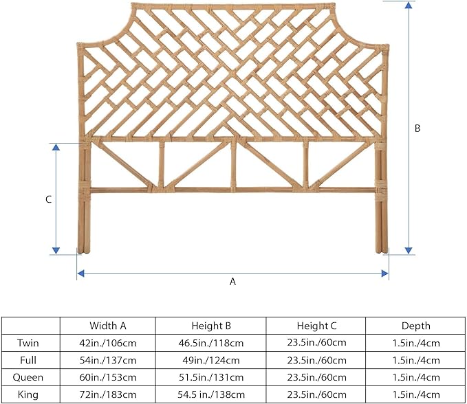 Rattan Chippendale Headboard, Full Size, Natural