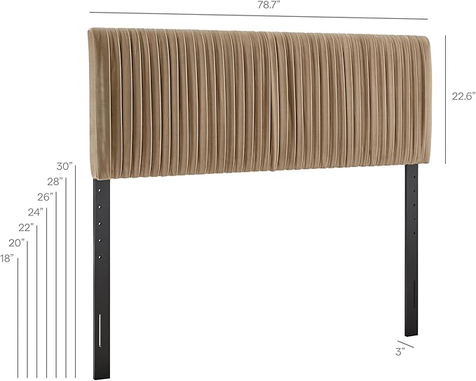 Modway Eloise King Velvet Headboard with Ruched Details in Taupe - Modern Bed Headboard Only with Stain-Resistant Performance Upholstery, Height-Adjustable Mount