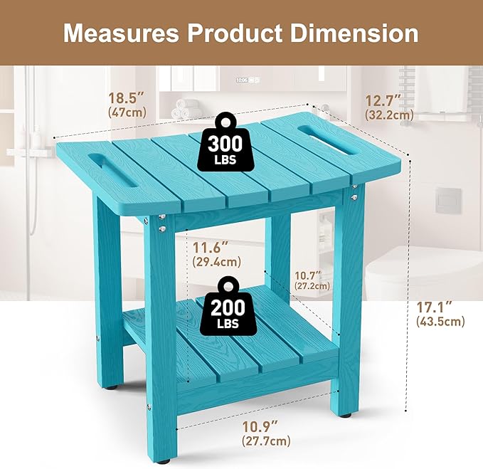 HIPS Shower Benches for Inside Shower, Shower Stool with Space-Efficient Storage Shelf, Waterproof Shower Chair Seat for Spa Bathroom(Sky Blue)