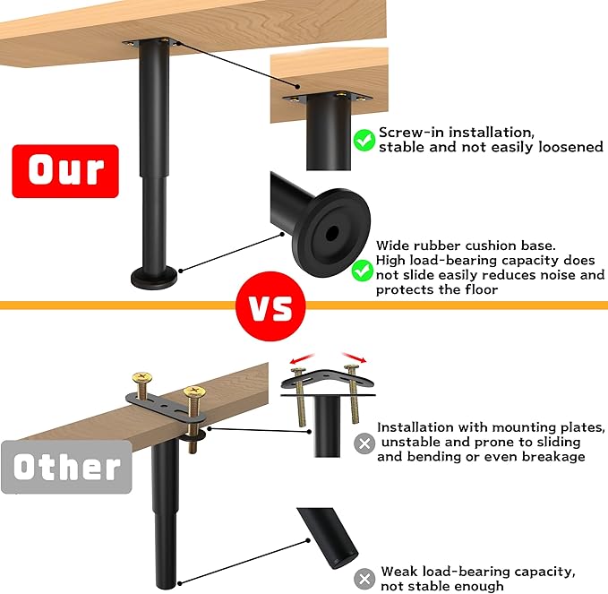 Wlrrcwdttc 2 Pcs Adjustable Height Bed Support Legs for Bed Frame/Bed Center Slat, Metal Adjustable Furniture Legs 7.08-12.2 inch for Bed/Sofa/Cabinet/Couch/Dresser/Table, Heavy Bed Replacement Legs