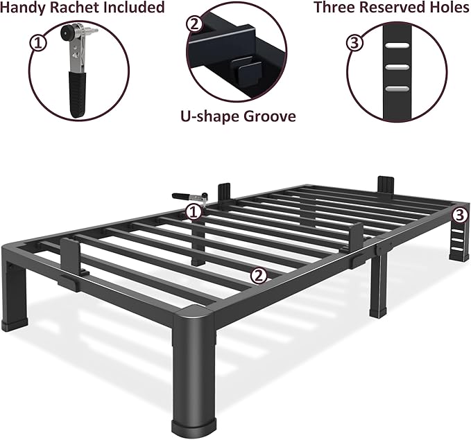 Bilily 10 Inch Low Twin Bed Frame with Round Corner Legs,3500 LBS Heavy Duty Low Profile Twin Size Metal Platform, Steel Slats Support No Box Spring Needed Easy Assembly Noise-free for Kids Room,Black