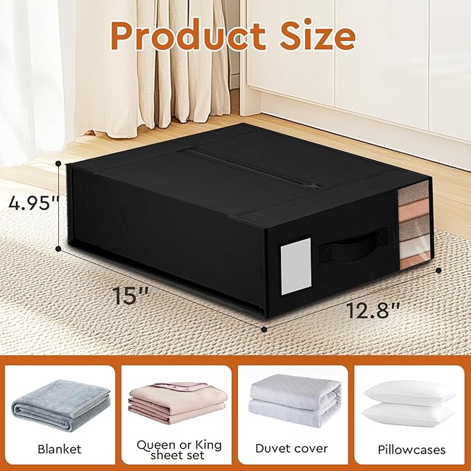 StorageTastic 2 Pack Bed Sheet Closet Organizers and Storage,Sturdy Foldable Storage Containers with Window and Label,Storage and Organization for Bedding Sheets,Duvet Covers,Blankets (Black)