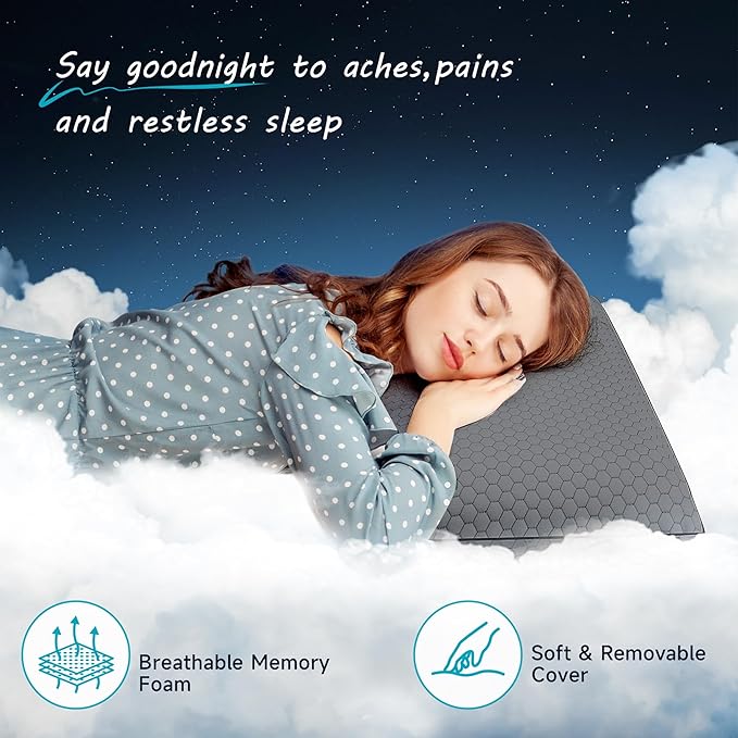 CushyOasis Memory Foam Pillows for Side, Back and Stomach Sleepers, Set of 2, Bed Pillow with Washable Cover and Breathable Mesh, Bed Pillow for Sleeping (Dark Grey，King Size)