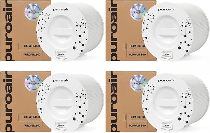 PuroAir 240 Replacement Filter - Genuine Puro Air 240 Filter Replacement - Official PuroAir Air Purifier HEPA Filter with CarbonTech Filters 99.9% of Pollen, Dust, Pet Dander, Smoke, Odors (4PK)