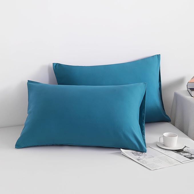 NTBAY Standard Pillowcase Set - 2 Pack Brushed Microfiber 20x26 Pillowcases - Soft, Wrinkle-Free, Fade-Resistant, Stain-Resistant, Teal Blue Pillowcases with Envelope Closure - 20x26 Inches, Teal Blue