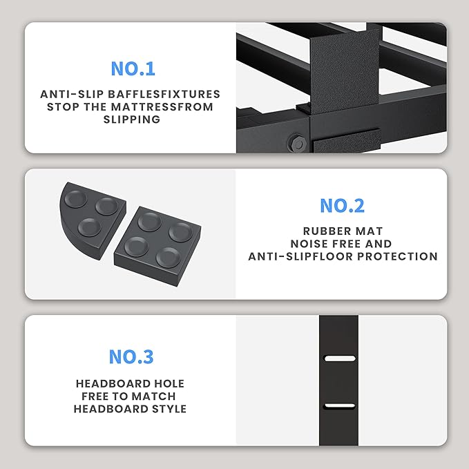 VIPSHOW 16 Inch Queen Bed Frame, 3500Lbs Heavy Duty Metal Platform with Round Corner Legs Mattress Slide Stopper, Steel Slat Support No Box Spring Needed, Noise Free, Non-Slip, Easy Assembly