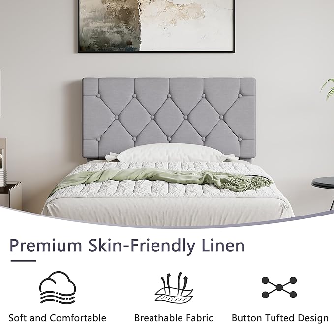 VECELO Twin Size Bed Frame with Button Tufted Headboard, Upholstered Platform Bedframe with Wood Slat Support, No Box Spring Needed, Velvet & White