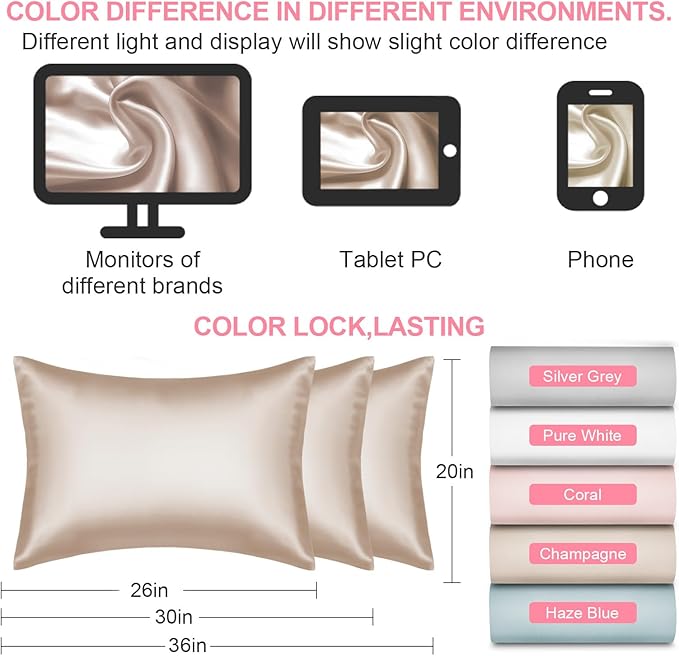 Silk Body Pillow Cover with Zipper, Mulberry Silk Pillow Cases Body Size, Ultra Smooth and Soft Breathable Cooling Silk Satin Body Pillowcase for Hair and Skin, Champagne (20x54 Inches, 1 Pack)