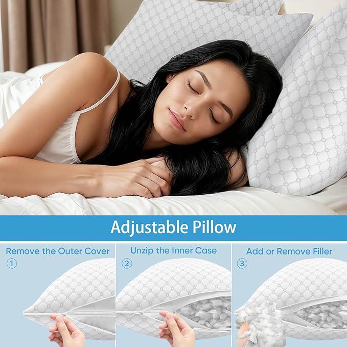 OAISZ Shredded Memory Foam Pillows, Bed Pillows King Size Set of 2, Cooling Pillows for Sleeping, Adjustable Firm Pillow for Side Back and Stomach Sleepers, Bed Pillow with Washable Removable Cover