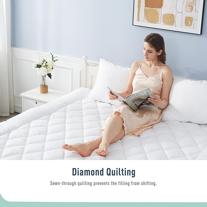 Queen Mattress Pad Cotton Mattress Pad Cover Quilted Mattress Cover 18-22" Deep Pocket Mattress Protector Queen Size White Down Alternative Filling Noiseless & Breathable