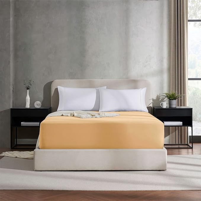 Nestl Camel Gold Extra Deep Pocket Twin Fitted Sheet Kids, Luxury Twin Size Fitted Sheet Only Easily Fits 18 to 24 Inch Mattress, Super Soft, Wrinkle-free, and Breathable Bed Sheets with Corner Straps