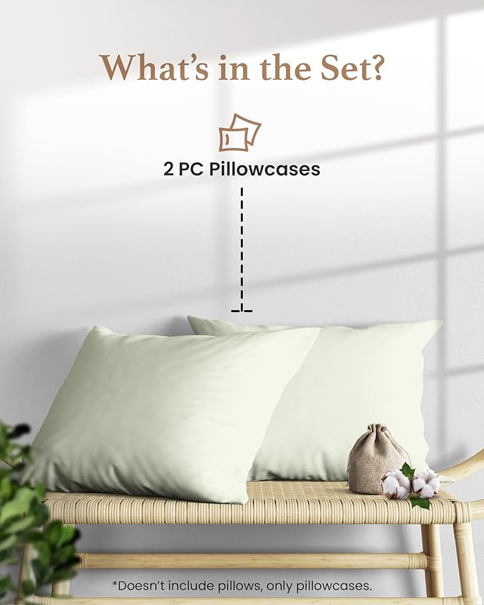 1000 TC Sage King Pillowcases Set of 2 100% Egyptian Cotton Pillow Cases with Long Staple Cotton & Sateen Weave, Silky Soft Hotel - Like Bed Pillow Covers for Comfy Sleeping, Snug Fit