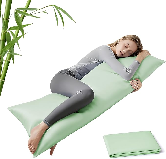 MR&HM Cooling Body Pillow Case 20"x54", Body Pillow Cover for Hot Sleepers, Breathable & Moisture Wicking, Soft Envelope Long Pillowcase, Rayon Derived from Bamboo & Polyester Blend, Sage Green