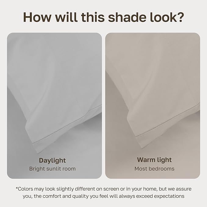 California Design Den 100% Egyptian Cotton Pillowcases King Size Set of 2 - Crisp Percale Feel, Soft & Breathable Bed Pillow Cases - Light Grey