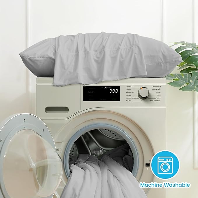 Cozy Bliss Cooling Pillow Cases for Hot Sleepers, Q-Max>0.45, King Size Set of 2, Soft & Silky Pillow Covers with Envelope Closure,Gift, Light Gray, 20x36 Inches