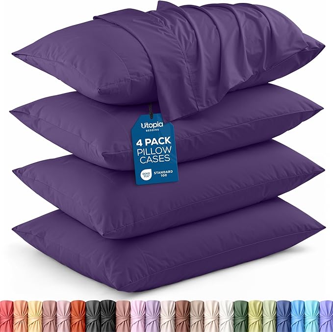 Utopia Bedding Queen Pillowcases - 4 Pack - Envelope Closure - Soft Brushed Microfiber Fabric - Shrinkage and Fade Resistant Pillow Covers Queen Size 20 X 30 Inches (Queen, Egg Plant)