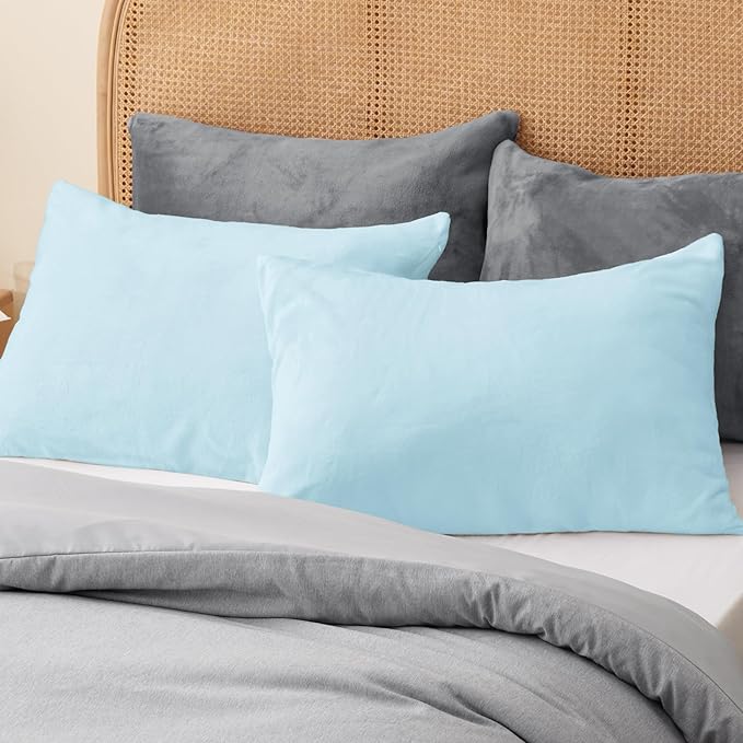 BEDELITE Flannel Pillow Cases Queen Size Set of 2, Super Soft Fleece Pillowcases with Zipper for Bedroom, Sofa, Couch,Luxury Cozy Fuzzy Velvet Pillow Shams for All Seasons(20x30 Inches,Blue)