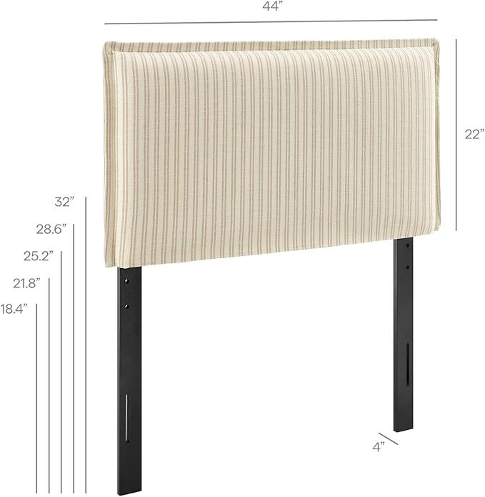 Modway Camille Twin Size Striped Linen Blend Pinstripe Headboard with Removable Slipcover – in Oatmeal Stripe - Padded Pillow Style Headboard with Adjustable Mounting for Twin Beds