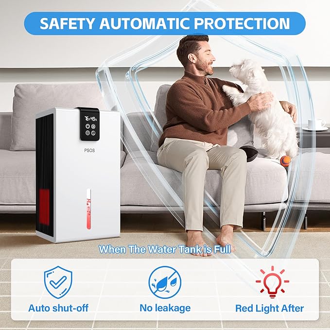 Dehumidifier, Dehumidifiers for Home, 98 OZ Water Tank, (1000 sq.ft) Quiet Dehumidifier for Basement Bathroom Bedroom with Humidity Display, Auto Shut Off, Relaxing 7 Color Ambient Light(White)