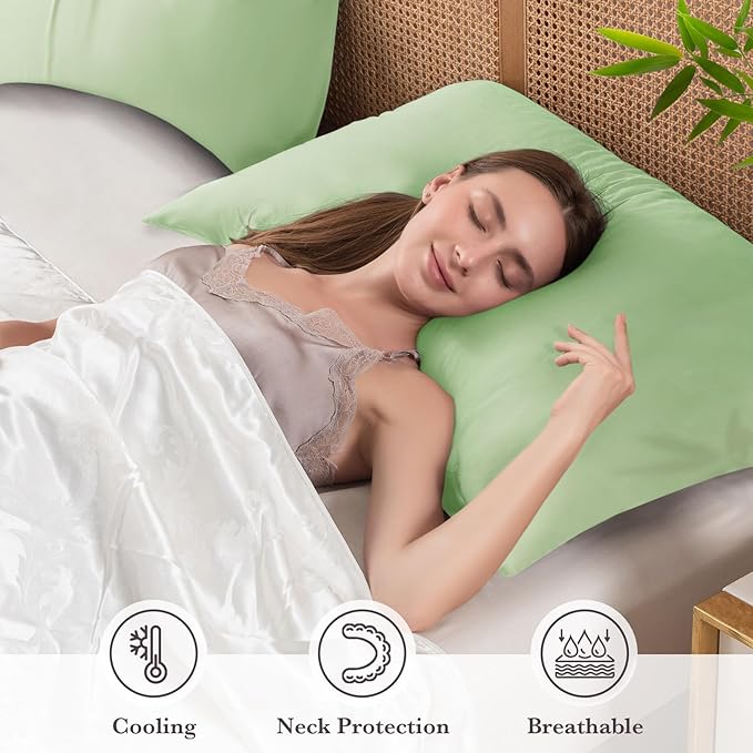 Curved Pillow Case Queen Size, Side Sleeper Pillow Cases Cover Cooling Rayon Derived from Bamboo with Zipper for hot Sleepers Hair and Skin, Breathable Silky Soft Pillowcase 1 Pack 20 * 30 Inches