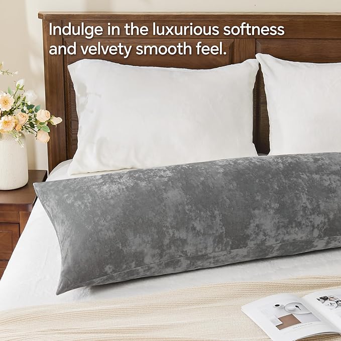 BEDELITE Velvet Body Pillow Cover with Zipper, Soft and Plush 20x54 Long Pillow Case, Velvety Smooth and Cozy Body Pillow Pillowcase for Bedroom and Couch, for All Seasons(Gray)