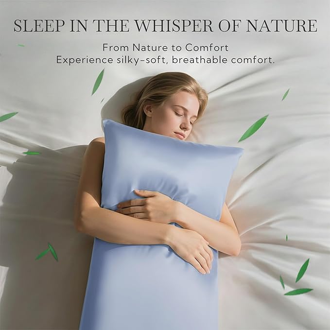 MR&HM Queen Pillow Cases Set of 2, Cooling Pillow Case for Hot Sleepers 20"x30", Breathable & Moisture Wicking, Soft Envelope Pillowcases, Rayon Derived from Bamboo & Polyester Blend (Light Blue)