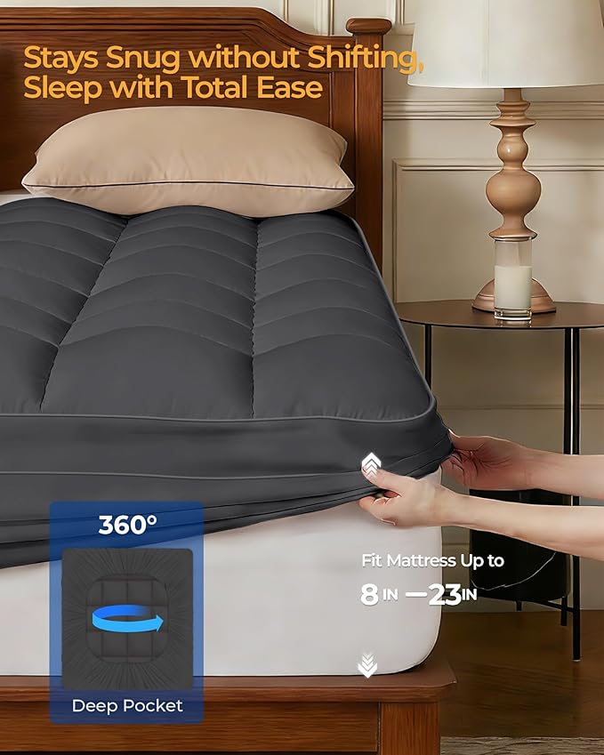 KAYFIA Full Mattress Topper, Extra Thick Mattress Pad Cover for Deep Sleep,3D+7D Snow Down Alternative Fill Overfilled Plush Pillow Top with 8-23 Inch Deep Pocket-Gray