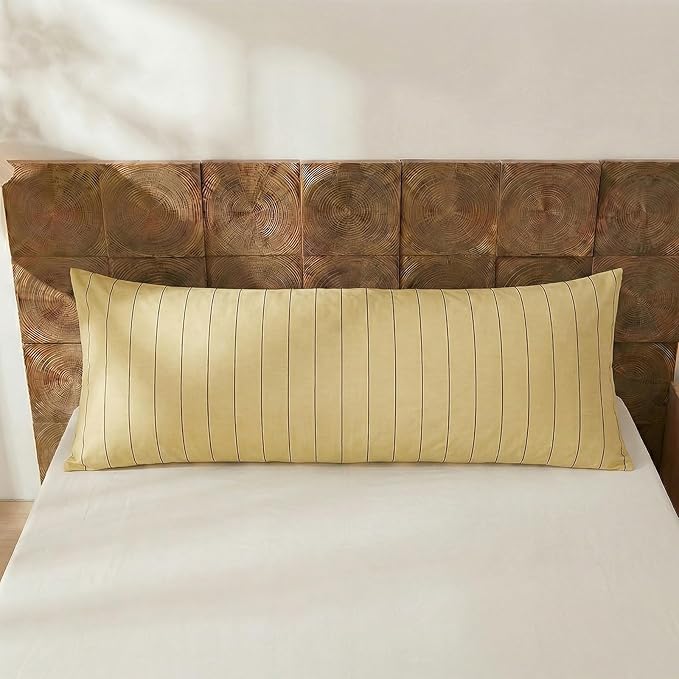 Merryword Striped Body Pillow Cover 20x54inches, 100% Cotton Long Pillowcase, Yellow Striped Pillowcase, Luxury Linen Like Pillowcase, Soft Breathable Pinstripe Pillow Case, 1-Piece