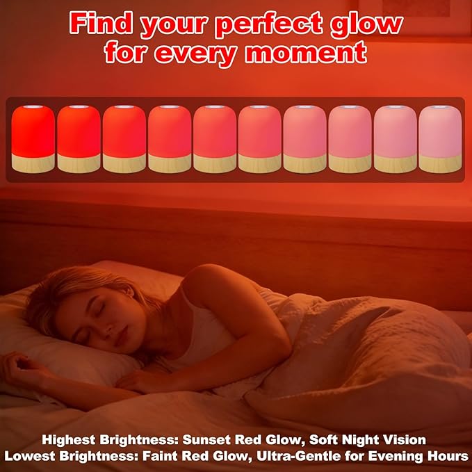 Aoife 670nm Red Light Night Light Bedside Lamp with 4 Color Modes 10 Brightness Levels Touch & Remote Control Timer Dimmable Ambient Lighting for Bedroom or Hanging Use