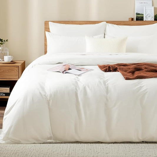 NEXHOME PRO King Duvet Cover Set – 100% Certified Organic Cotton with Washed Feel & Linen-Like Texture, Comfortable & Breathable, Home Bedding Set Bright White (No Comforter) 10490