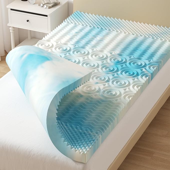 DUMOS 4 Inch Memory Foam Mattress Topper Twin, 5-Zone Cooling Gel Infused Pressure Relief Bed Topper for Back & Hip Pain, Soft Dorm RV Camping Mattress Pad, Blue