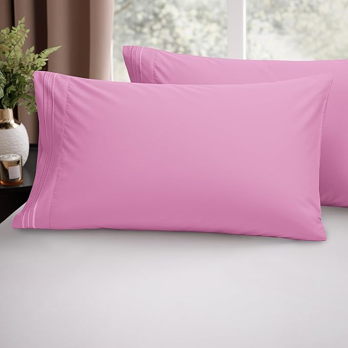 Elegant Comfort Luxury Ultra-Soft 2-Piece Pillowcase Set - 1500 Premium Hotel Quality Microfiber Double Brushed - Wrinkle Resistant, King Size, Light Pink