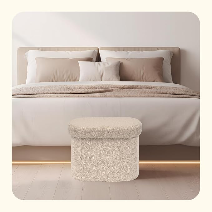 PINPLUS Storage Ottoman Boulce Tufted Folding Small Ottomans Bench Foot Rest with Storage 16.1"x12.2"x12.2" (Beige)