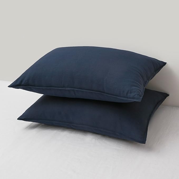 CHUFFED Linen Pillowcases 2 Pack 100% Linen Standard Pillow Cases, Breathable and Cooling Washed Pillowshams with Zipper Closure, 20x30 Inches, Navy Blue