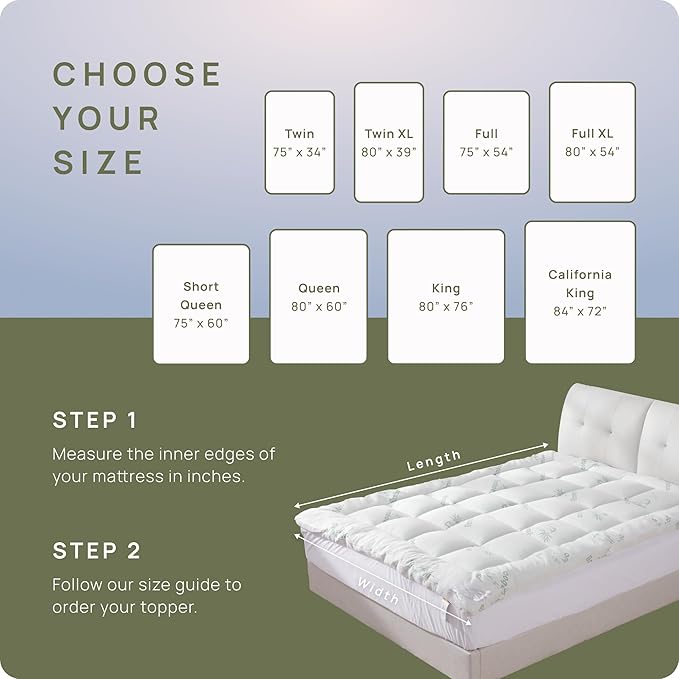 Cooling Mattress Topper - King Size | Plush Pad Mattress Topper for Back Pain Relief, 8-21" Deep Pocket | Viscose Made from Bamboo Pillow Top | Bedroom Essentials