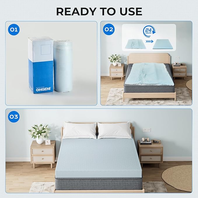OhGeni Memory Foam Mattress Topper Pad, with Cover, Soft Bed Cover with Anti-Slip Base, Size Full, Style 3 Inch