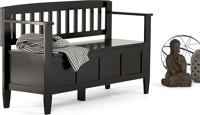 SIMPLIHOME Brooklyn Entryway Storage Bench - 48 inch Wide Solid Wood Hallway Bench in Black, Contemporary Mudroom Bench for Entry or Foyer with Lift-Up Lid and Spacious Hidden Storage