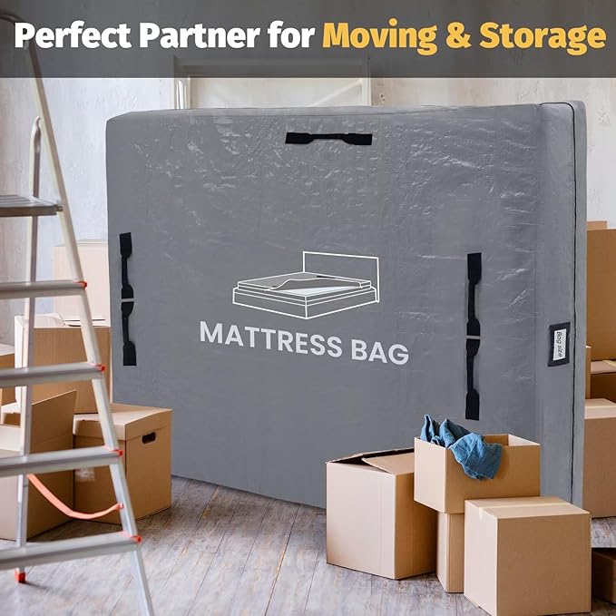 Mattress Bags for Moving and Storage, BETU Full Size Waterproof Mattress Protector Mattress Cover with 8 Heavy Duty Handles and Zipper Extra Thick Moving Supplies for Bed (2 Pack:77x57x13.5 Grey)