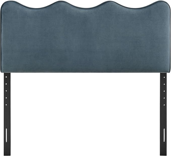 Monday Athena King Size Performance Velvet Adjustable Headboard in Cadet Blue - with Scalloped Wave Design and Stain-Resistant Velvet Upholstery