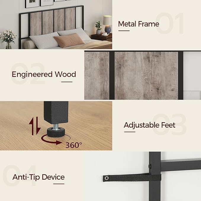 MAHANCRIS Queen Size Headboard Only, Metal Headboard with Adapters, Minimalist Industrial Style for Queen Size Beds, Greige