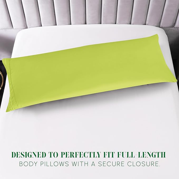 Elegant Comfort Luxury Ultra-Soft 1-Piece Body Pillowcase - 1500 Premium Hotel Quality Microfiber Double Brushed - Wrinkle Resistant, Body Pillowcase Size, Lime